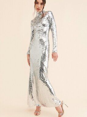 Simon Miller Silver Sequin Sculpty Maxi Dress Size 10 - 36877